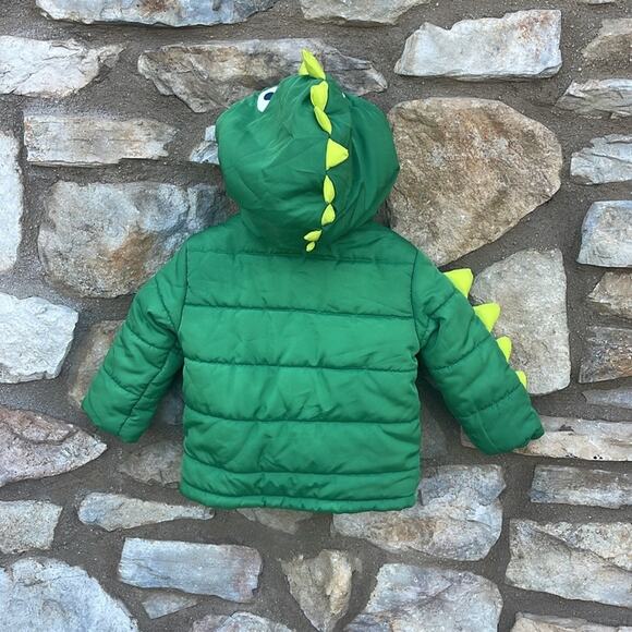 Little Me Green Dinosaur Hooded Puffer Jacket Size 12 Months - Picture 6 of 7